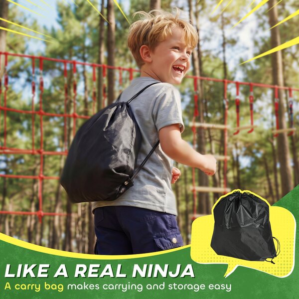 AIYAPLAY Ninja Line dětská slackline sada 10 m — kruhy, houpačka, žebřík a lezecká síť — venkovní hřiště pro 3–6 let | Aosom