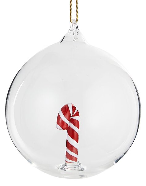 HANG ON Skleněná koule "Candy Cane" 9 cm - čirá