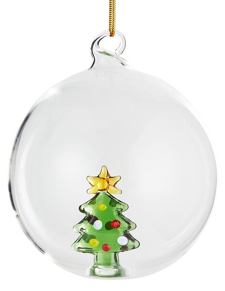 HANG ON Skleněná koule stromeček 9 cm - čirá
