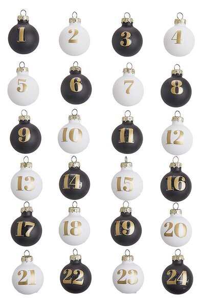 ADVENT Sada mini ozdob 24 ks 3 cm - bílá/černá