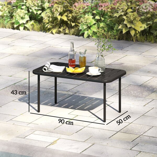 Outsunny obdélný ocelový odkládací stolek — odolný venkovní konferenční/boční stolek na balkon, zahradu, terasu a do obývacího pokoje, 90 × 50 × 43 cm