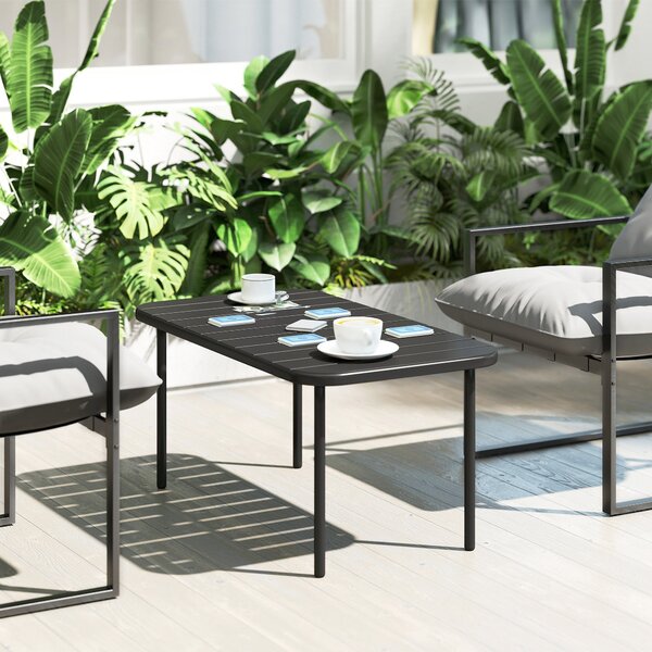 Outsunny obdélný ocelový odkládací stolek — odolný venkovní konferenční/boční stolek na balkon, zahradu, terasu a do obývacího pokoje, 90 × 50 × 43 cm