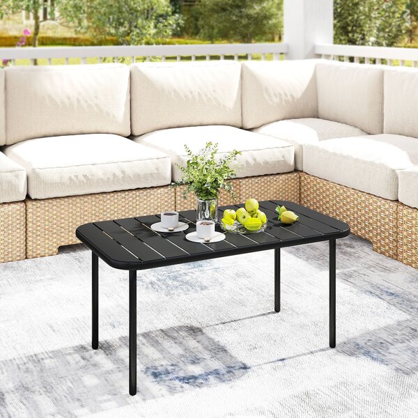 Outsunny obdélný ocelový odkládací stolek — odolný venkovní konferenční/boční stolek na balkon, zahradu, terasu a do obývacího pokoje, 90 × 50 × 43 cm