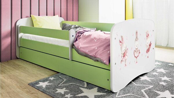 Kocot kids Dětská postel Babydreams králíčci zelená, varianta 70x140, bez šuplíků, bez matrace