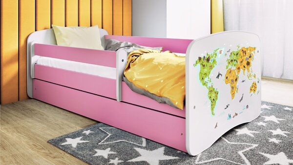 Kocot kids Dětská postel Babydreams mapa světa růžová, varianta 70x140, bez šuplíků, bez matrace