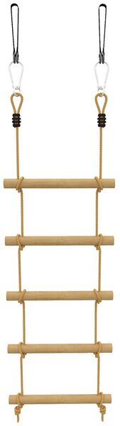 AIYAPLAY Ninja Line dětský žebřík 5 příček & slackline 1,8 m — přírodní dřevo, 2 karabiny a 2 popruhy na strom (3–8 let) | Aosom