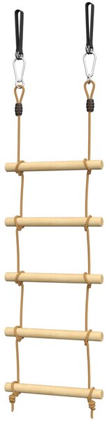 AIYAPLAY Ninja Line dětský žebřík 5 příček & slackline 1,8 m — přírodní dřevo, 2 karabiny a 2 popruhy na strom (3–8 let) | Aosom
