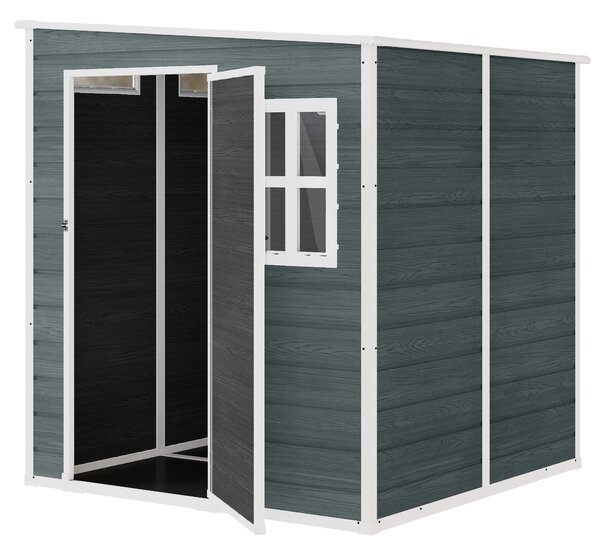 Outsunny zahradní kůlna 183 × 183 cm, patinovaná šedá, s podlahou, panely ve vzhledu dřeva, zamykatelnými dveřmi a okny | Aosom