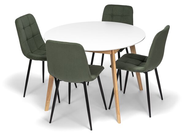 Noela Jídelní set SCANDINAVIA 105 bílý + 4x židle ARIA zelená