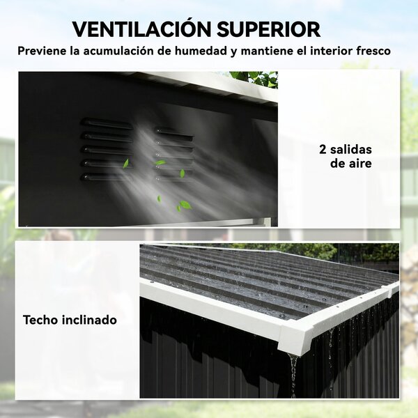 Outsunny venkovní pozinkovaný zahradní domek 1,37 m², 163 x 90 x 179 cm – uzamykatelné dveře, větrací otvory, úložný prostor, tmavě šedý | Aosom