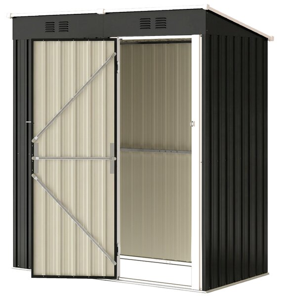 Outsunny venkovní pozinkovaný zahradní domek 1,37 m², 163 x 90 x 179 cm – uzamykatelné dveře, větrací otvory, úložný prostor, tmavě šedý | Aosom