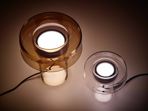 Designová LED stolní lampa Brokis Spectra mini PC1371 Povrch Montury: Stříbrný elox, Barva skla: Šedá kouřová - transparentní sklo, Tělo stmívače: Stříbrný elox