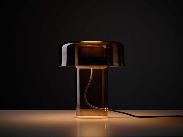 Designová LED stolní lampa Brokis Spectra PC1372 Povrch Montury: Stříbrný elox, Barva skla: Šedá kouřová - transparentní sklo, Tělo stmívače: Stříbrný elox