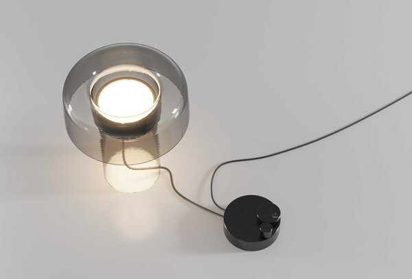 Designová LED stolní lampa Brokis Spectra PC1372 Povrch Montury: Stříbrný elox, Barva skla: Šedá kouřová - transparentní sklo, Tělo stmívače: Stříbrný elox