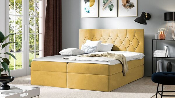 Americká dvojlůžková postel 140x200 SENCE 1 - žlutá + topper ZDARMA