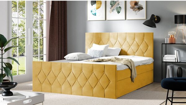 Boxspringová dvojlůžková postel 180x200 SENCE 2 - žlutá + topper ZDARMA