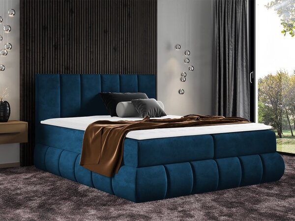 Boxspringová dvojlůžková postel 140x200 VERDA - modrá + topper ZDARMA