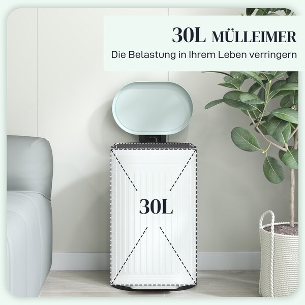 HOMCOM 30 l pedálový odpadkový koš s odnímatelným vnitřním kbelíkem a tichým dovíráním, odolný proti otiskům, zelený (36,5 × 31,2 × 60,8 cm) | Aosom