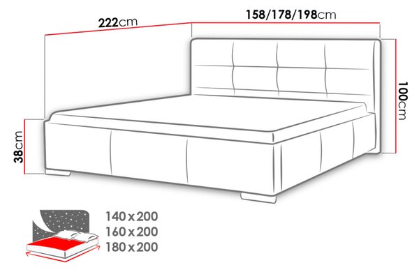 Čalouněná manželská postel 180x200 YADRA - šedá ekokůže