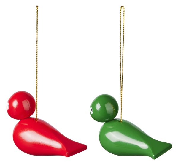 Dřevěné vánoční ozdoby Birds Red Green – set 2 ks