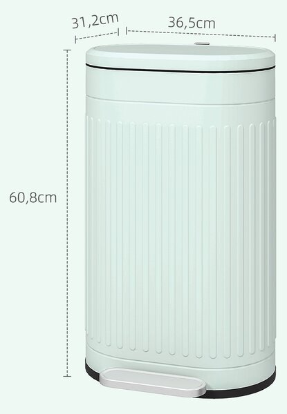 HOMCOM 30 l pedálový odpadkový koš s odnímatelným vnitřním kbelíkem a tichým dovíráním, odolný proti otiskům, zelený (36,5 × 31,2 × 60,8 cm) | Aosom