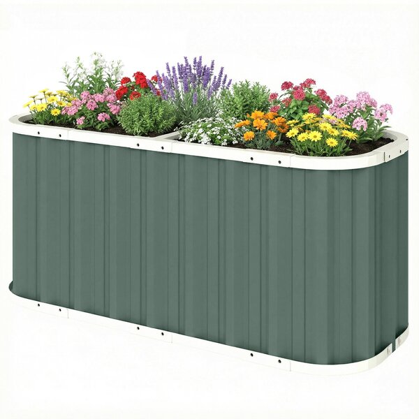 Outsunny pozinkovaný vyvýšený zahradní záhon, 136 × 53 × 61 cm — hluboký květináč s ochrannými okraji, popisky rostlin a rukavice, otevřené dno, snadn