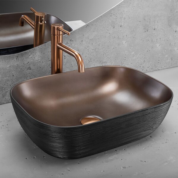 Rea Belinda, umyvadlo na desku 465x330x135 mm, měděná matná-černá struktura, REA-U6384
