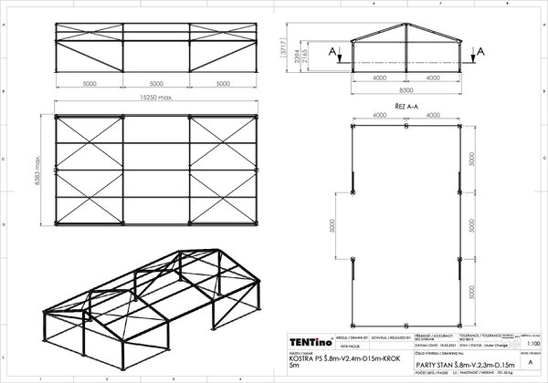 TENTino Velkokapacitní párty stan 8x15 m Stav stanu: BAZAROVÝ