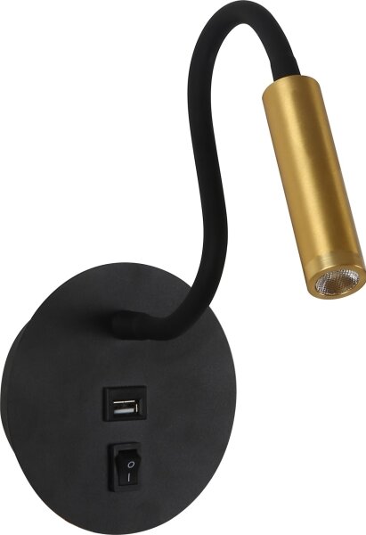 Brilagi -LED Flexibilní nástěnná lampa s USB portem MAYA LED/3W/230V černá/zlatá