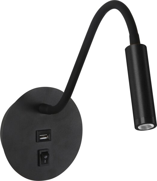 Brilagi - LED Flexibilní nástěnná lampa s USB portem MAYA LED/3W/230V černá