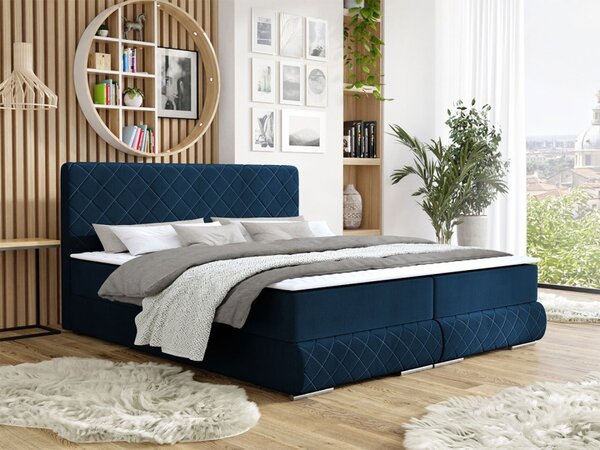 Manželská kontinentální postel 140x200 VELEN - modrá + topper ZDARMA