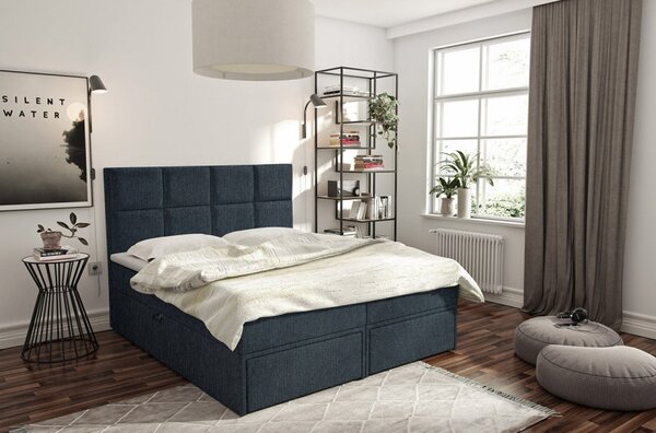 Manželská boxspringová postel 200x200 LUGAU - modrá + topper ZDARMA