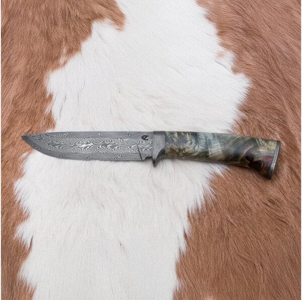Lovecký damaškový nůž 14 cm kaštan