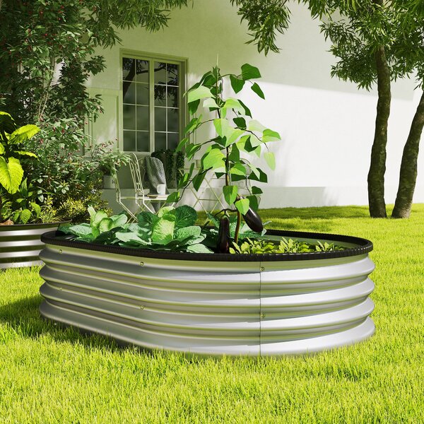 Outsunny sada 2 pozinkovaných vyvýšených záhonů, 135 × 90 × 30 cm — oválné květináče s otevřeným dnem, gumový okraj, rukavice v balení, modulární | Ao