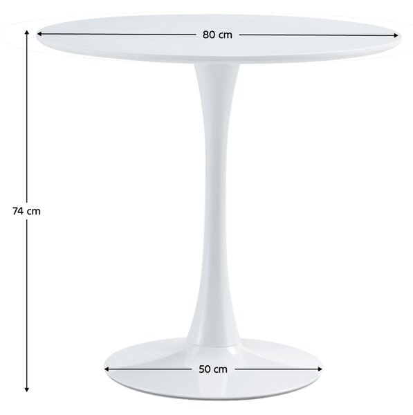 KONDELA Jídelní stůl, kulatý, bílá matná, průměr 80 cm, REVENTON NEW