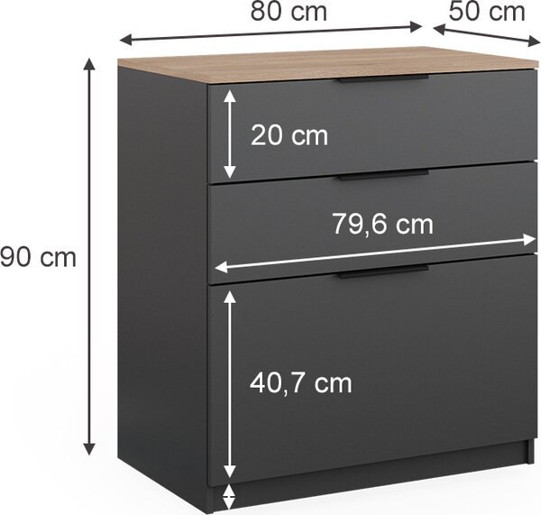 Kredenc Vicco Betti Anthracite/Sonoma 50 x 90 cm, Model 40611