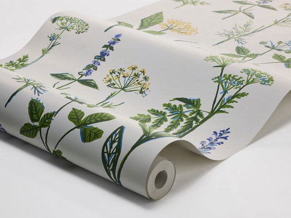 Vliesová tapeta na zeď, zelená, fialová, luční květiny, listy, 1789, Scandinavian Designers, Borastapeter