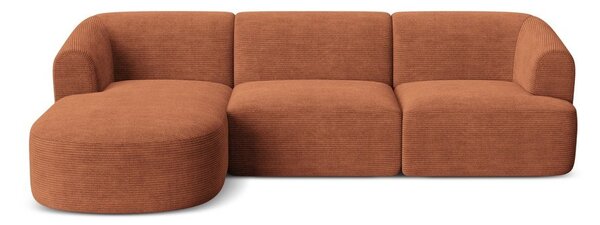 Manšestrová rohová pohovka v terakotové barvě (levý roh/s lenoškou) Campi – Cosmopolitan Design