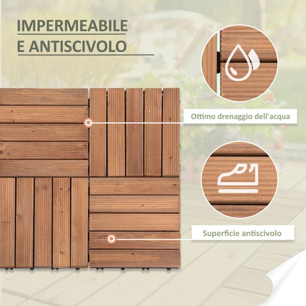 Outsunny venkovní dřevěné zahradní dlaždice, sada 27 kusů, 2,5m², spojovací montáž, 30x30cm, hnědé | Aosom