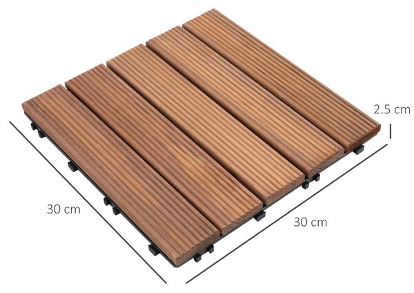 Outsunny venkovní dřevěné zahradní dlaždice, sada 27 kusů, 2,5m², spojovací montáž, 30x30cm, hnědé | Aosom