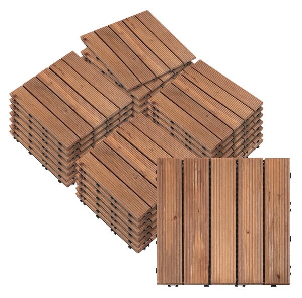 Outsunny venkovní dřevěné zahradní dlaždice, sada 27 kusů, 2,5m², spojovací montáž, 30x30cm, hnědé | Aosom