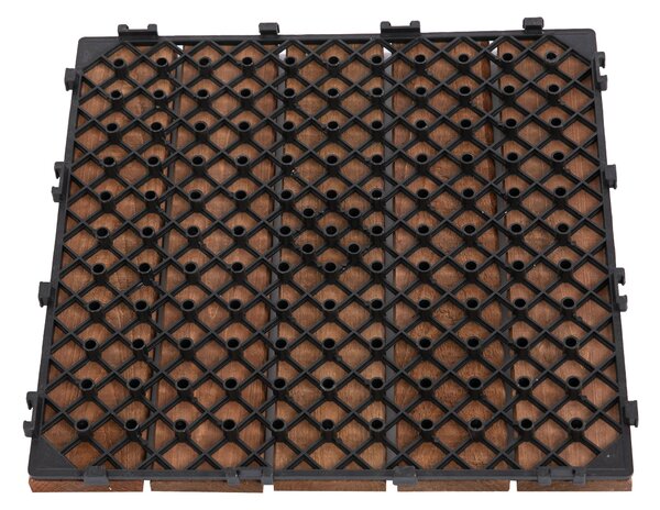 Outsunny venkovní dřevěné zahradní dlaždice, sada 27 kusů, 2,5m², spojovací montáž, 30x30cm, hnědé | Aosom