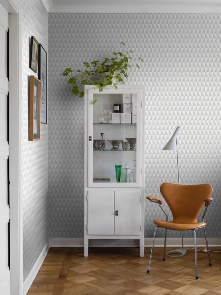 Geometrická vliesová tapeta na zeď, šedá, bílá, 1778, Scandinavian Designers, Borastapeter