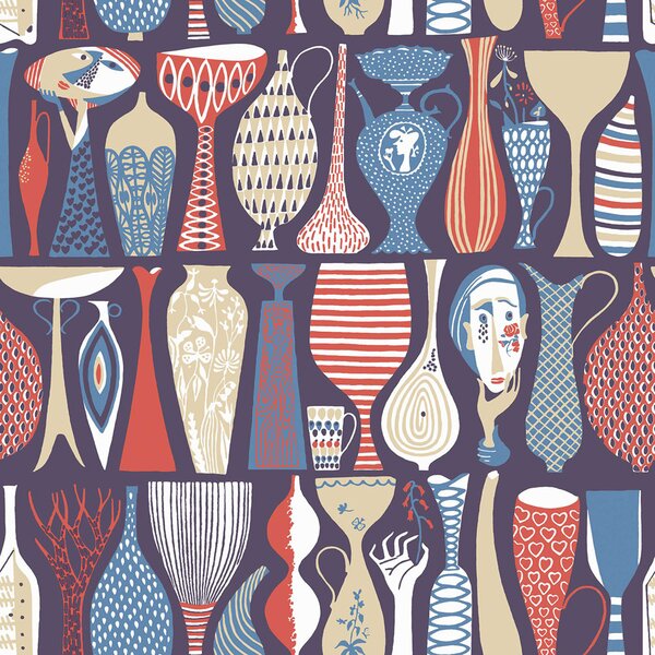 Vliesová tapeta na zeď, modrá, keramika, 1760, Scandinavian Designers, Borastapeter