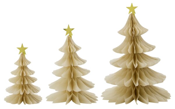 Vánoční papírová dekorace Tree Ivory – set 3 ks