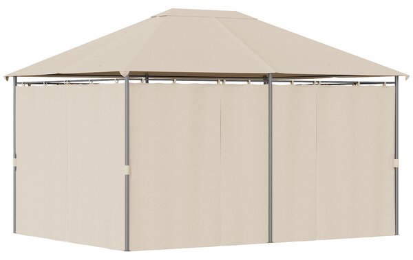Zahradní altán Outsunny v koloniálním stylu, dvojitá střecha, odnímatelné boční závěsy, 4x3x2,72 m, khaki | Aosom