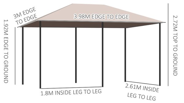 Zahradní altán Outsunny v koloniálním stylu, dvojitá střecha, odnímatelné boční závěsy, 4x3x2,72 m, khaki | Aosom