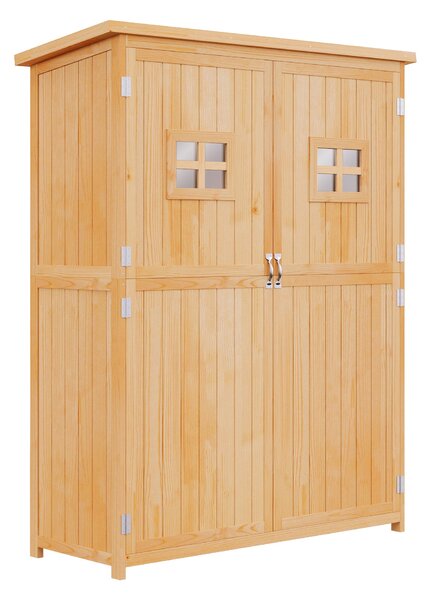 Outsunny Zahradní Domek Dřevěný Zahradní Skříň Venkovní Úložný Box Malý Zahradní Domek s Policemi Voděodolná Střecha Dvoukřídlé Dveře Úložný Prostor 1