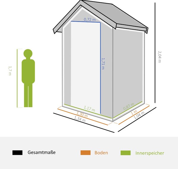 Outsunny Plastová Kůlna 1,9m² 134x104x204cm Skladovací Kůlna s Vstupními Dveřmi a Šikmou Střechou - Voděodolná Zahradní Kůlna pro Venkovní Oblast - Tm