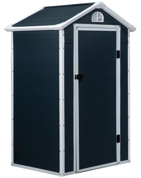 Outsunny Plastová Kůlna 1,9m² 134x104x204cm Skladovací Kůlna s Vstupními Dveřmi a Šikmou Střechou - Voděodolná Zahradní Kůlna pro Venkovní Oblast - Tm